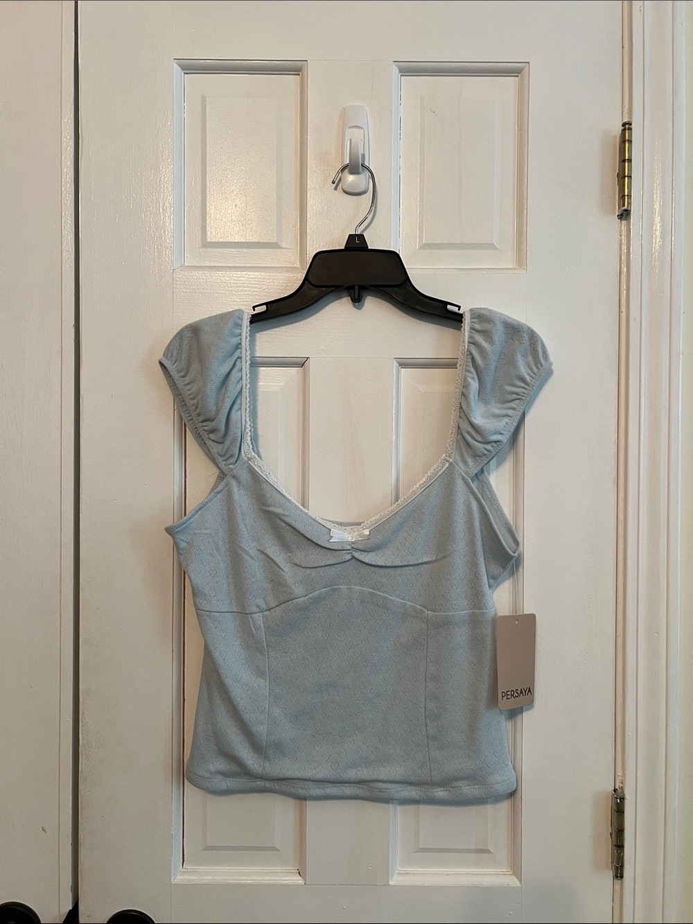 Persaya Pastel Blue Puff Sleeve Cropped Sweetheart Top